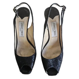Jimmy Choo Nova Slingback sandal, black glitter, size 36.5, US = 5.5 - 6